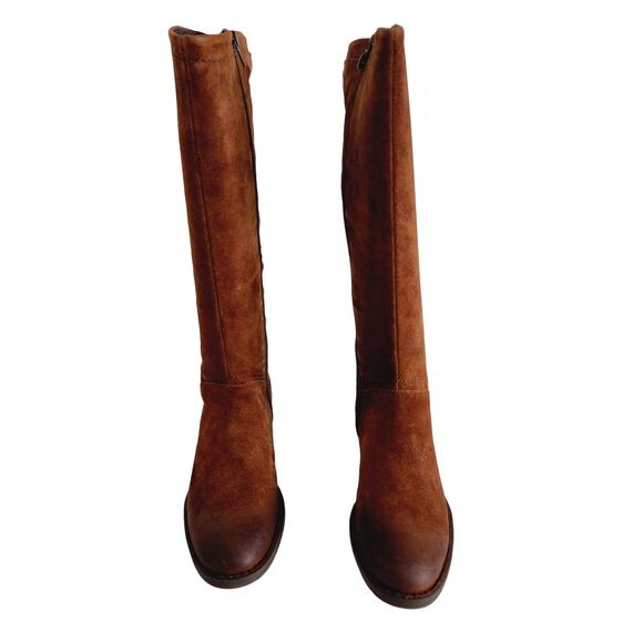 Born Rust Brown Tall Suede Leather Riding Boots Lace Accents Round Toe Size 8.5 - Picture 3 of 10